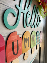 Load image into Gallery viewer, Hello Summer Popsicle Round Doorhanger - 3D Summer door decor - wooden hand painted doorhanger - DoorBadges