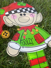 Load image into Gallery viewer, Christmas Elf door hanger, Winter Christmas wood cut out hand painted door hanger - DoorBadges