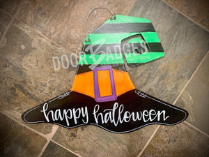 Halloween Witch Hat Door Hanger- Witch Door Decor-Spooky-Fall-Wreath-wood cut out-hand painted door hanger - DoorBadges