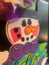 Load image into Gallery viewer, Sale Item: Snowman with sign Doorhanger - DoorBadges