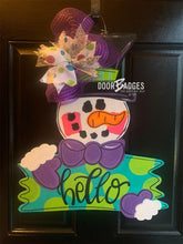 Load image into Gallery viewer, Sale Item: Snowman with sign Doorhanger - DoorBadges