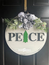 Load image into Gallery viewer, Christmas Peace Round door hanger, Winter Christmas Snow hand painted door hanger - DoorBadges