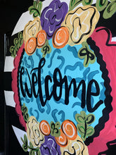 Load image into Gallery viewer, Welcome Round with Leopard and Flowers Everyday Door Hanger - DoorBadges