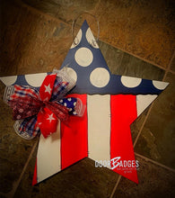 Load image into Gallery viewer, Patriotic Star wood cut out hand painted door hanger - DoorBadges