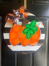 Load image into Gallery viewer, Pumpkin Door Hanger - Hello Fall Pumpkin Decor  -  Fall Door Hanger - Pumpkin Wreath - DoorBadges