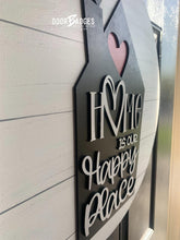 Load image into Gallery viewer, Home is My Happy Place Doorhanger - 3D Farmhouse door decor - wooden hand painted doorhanger - DoorBadges