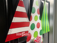 Load image into Gallery viewer, Christmas Tree Trio door hanger, Winter Christmas Snow wood cut out hand painted door hanger - DoorBadges