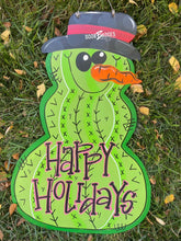 Load image into Gallery viewer, Cactus Snowman Door Hanger - Winter Door Decoration - DoorBadges