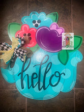 Load image into Gallery viewer, Summer tea pot with flowers door hanger  -  hand painted personalized door hanger - DoorBadges