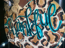 Load image into Gallery viewer, Pumpkin Leopard Door Hanger, Leopard Print - Fall - Autumn - harvest - Thanksgiving -  pumpkin - wood cut out hand painted door hanger - DoorBadges