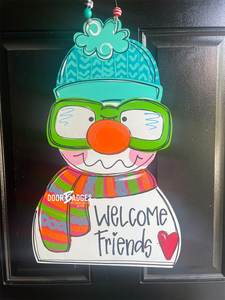 Snowman with Glasses Winter Door Hanger - Winter Door Decoration - DoorBadges