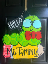 Load image into Gallery viewer, Bookworm with Pencil Door Hanger - Teacher - teacher gift - DoorBadges