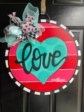 Load image into Gallery viewer, Valentine Round Door Hanger - Valentines Day door Decor - valentine wreath - love hand painted personalized door hanger - DoorBadges
