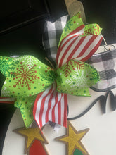 Load image into Gallery viewer, Merry and Bright 18" door hanger, 3D Winter Christmas Snow wood cut out hand painted door hanger - DoorBadges