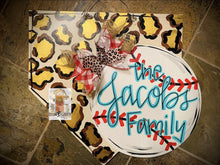 Load image into Gallery viewer, Home Plate Baseball/Softball with Leopard Print Door Hanger - DoorBadges