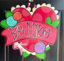 Load image into Gallery viewer, Valentine Big Heart Door Hanger - Valentines Day door Decor - valentine wreath - be mine hand painted personalized door hanger