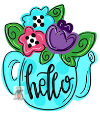 Load image into Gallery viewer, Summer tea pot with flowers door hanger  -  hand painted personalized door hanger - DoorBadges