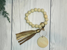 Load image into Gallery viewer, Wood/Silicone Bead Stretchy Keychain with Tassel and Engraved Charm | Custom Personalized Keychain | Bracelet Keychain Wristlet | Stocking Stuffer - DoorBadges