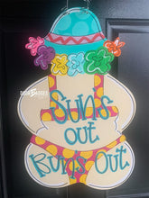 Load image into Gallery viewer, Sun’s Out Bun’s Out Summer Door Hanger - Pool Door Decor - hand painted personalized door hanger - DoorBadges