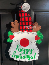 Load image into Gallery viewer, Christmas Reindeer Gnome Door Hanger - wood cut out hand painted personalized door hanger - DoorBadges