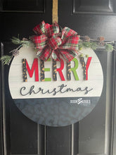 Load image into Gallery viewer, Merry Christmas Leopard Round door hanger, Winter Christmas Snow hand painted door hanger - DoorBadges