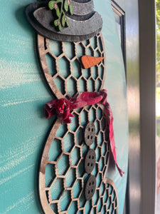 Snowman Chicken wire oval Door Hanger - Snowman Gift -  Holiday Winter Door Decor - DoorBadges