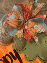 Load image into Gallery viewer, Fall Pumpkin Door Hanger - Fall - Autumn - harvest - Thanksgiving -  pumpkin - thankful - cut out hand painted door hanger - DoorBadges