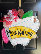 Load image into Gallery viewer, School Apple with Pencil Door Hanger - Teacher - teacher gift - DoorBadges
