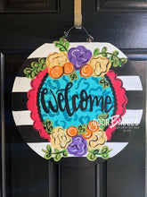 Load image into Gallery viewer, Welcome Round with Leopard and Flowers Everyday Door Hanger - DoorBadges