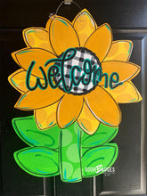 Load image into Gallery viewer, Fall Sunflower Door Hanger - Sunflower Decor - Harvest Door Decor - Fall Flowers - Hand Painted - DoorBadges