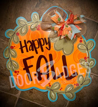 Load image into Gallery viewer, Fall Pumpkin Door Hanger - Fall - Autumn - harvest - Thanksgiving -  pumpkin - thankful - cut out hand painted door hanger - DoorBadges
