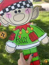 Load image into Gallery viewer, Christmas Elf door hanger, Winter Christmas wood cut out hand painted door hanger - DoorBadges