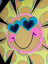 Load image into Gallery viewer, Summer Funky Sunshine Door Hanger - Colorful Pineapple door Decor - hand painted personalized door hanger - DoorBadges