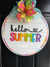 Load image into Gallery viewer, Hello Summer Round Doorhanger - 3D Summer door decor - wooden hand painted doorhanger - DoorBadges