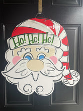 Load image into Gallery viewer, Santa Claus Door Hanger, Christmas Door Decor, Winter Wreath, Holiday,  Santa Decor,  wood cut out hand painted door hanger - DoorBadges
