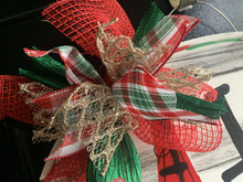 Load image into Gallery viewer, Christmas Tree Oval door hanger, Winter Christmas Snow wood cut out hand painted door hanger - DoorBadges