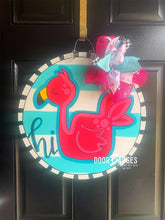 Load image into Gallery viewer, Flamingo Summer Door Hanger - Summer Door Decor - hand painted personalized door hanger - DoorBadges