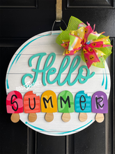 Load image into Gallery viewer, Hello Summer Popsicle Round Doorhanger - 3D Summer door decor - wooden hand painted doorhanger - DoorBadges