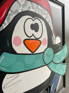 Penguin on skates Door Hanger - Colorful Winter Door Decoration - DoorBadges