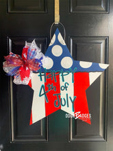 Load image into Gallery viewer, Patriotic Star wood cut out hand painted door hanger - DoorBadges