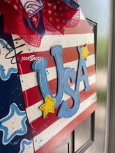 Load image into Gallery viewer, USA tag Doorhanger- Fourth of July Door Hanger - Patriotic door Decor - hand painted door hanger - DoorBadges