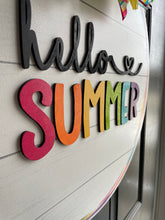 Load image into Gallery viewer, Hello Summer Round Doorhanger - 3D Summer door decor - wooden hand painted doorhanger - DoorBadges