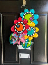 Load image into Gallery viewer, Funky Flowers in a pot door hanger, spring flower, summer flower - DoorBadges