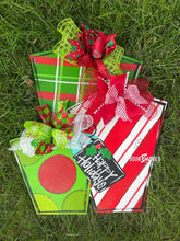 Load image into Gallery viewer, Christmas Presents door hanger, Winter Christmas Snow wood cut out hand painted door hanger - DoorBadges