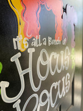 Load image into Gallery viewer, Halloween Witch Caldron Door Hanger- Hocus Pocus Door Decor-Spooky-Fall-Wreath-wood cut out-hand painted door hanger - DoorBadges