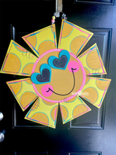 Load image into Gallery viewer, Summer Funky Sunshine Door Hanger - Colorful Pineapple door Decor - hand painted personalized door hanger - DoorBadges