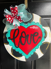 Load image into Gallery viewer, Valentine Love Round Door Hanger - Valentines Day door Decor - valentine wreath - love hand painted personalized door hanger - DoorBadges