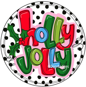 Holly Jolly Round door hanger, Winter Christmas Snow door hanger