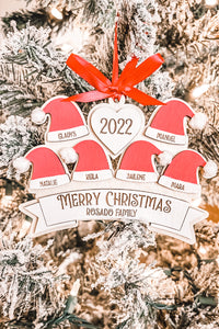 Family Santa Hat Christmas Ornament - Wooden Ornament - Bennington Youth Football