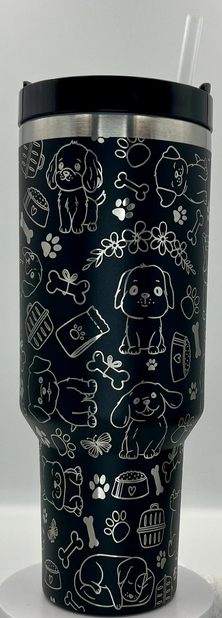40oz Tumblers Full Dog Wrap Engrave with handle and straw